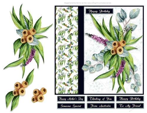 Australian Blue Gum Floral Side Panel Card Topper- Design 5