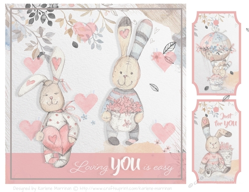 Vintage Bunnies in Love Card Topper with extra gift tags