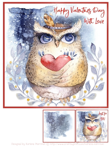 Happy Valentines Day Owl in Love Card Topper