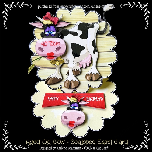 Aged Old Cow - Scalloped Easel Card
