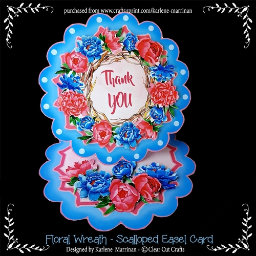 Blue Floral Wreath - Scalloped Easel Card