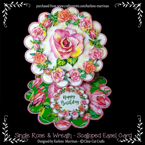 Single Rose Wreath - Scalloped Easel Card