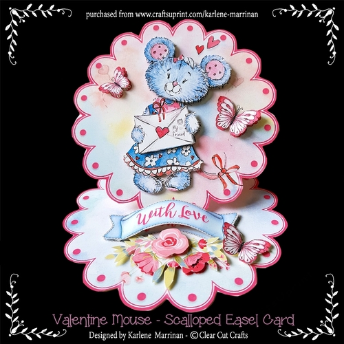 Valentines Mouse - Scalloped Easel Card - Birthday or Valentines