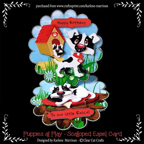 Puppies at Play - Scalloped Easel Card - Birthday, Valentines