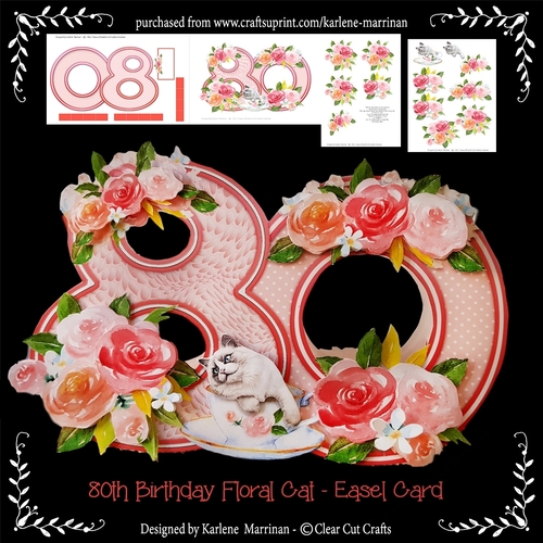 Floral 80th Birthday Easel Card