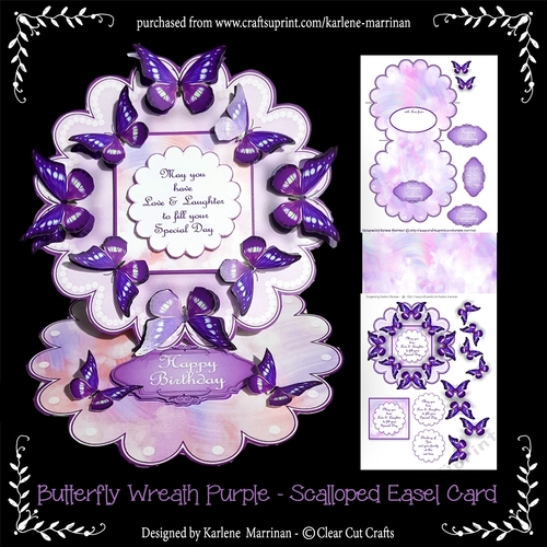 Butterfly Wreath -  Purple - Scalloped Easel Card