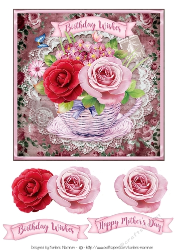 Roses in a Teacup Card Topper