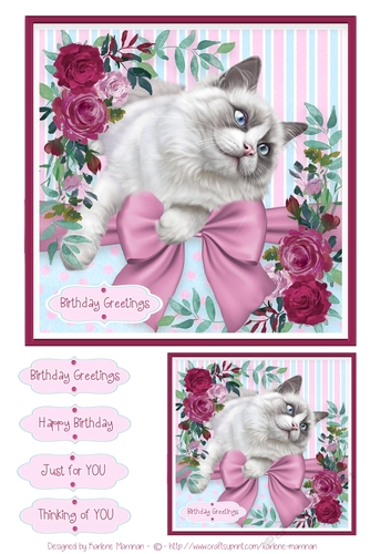 Pussy, Blooms & Bow Card Topper
