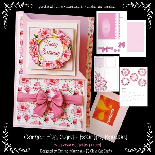 Beautiful Bouquet Corner Fold Card with inside pocket for Vouchers or Money