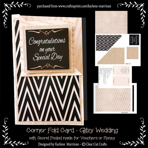 Glitzy Wedding Corner Fold Card with inside pocket for Vouchers or Money
