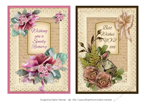 Duo of  Florals Vintage & Lace Card Topper- set 3
