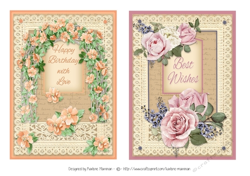 Duo of  Florals Vintage & Lace Card Topper- set 4