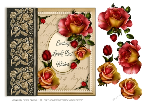 Autumn Roses Vintage Card Topper with Love & Best Wishes