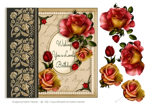 Autumn Roses Vintage Card Topper For a Birthday