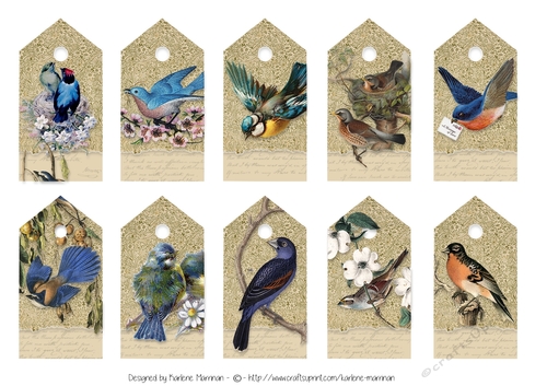 Vintage Birds Tags, Journalling, Embellishments