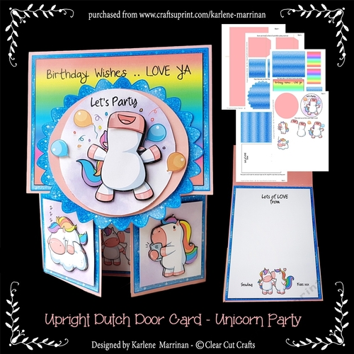Unicorn Lets Party Dutch Door Vertical Fold Card