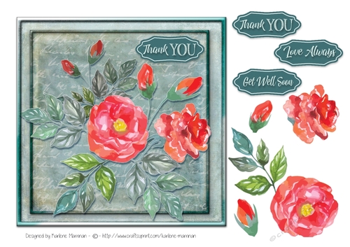 Vintage Look - Watercolour Red Roses