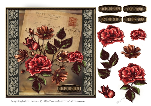 Vintage Look - Floral Postcard Card Topper