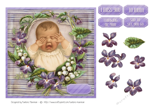 Vintage Look - Baby in Tears Missing You Card Topper