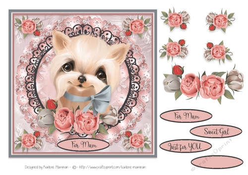 Bouquets & Lace Maltese Puppy Card Topper