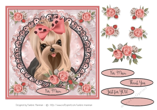 Bouquets & Lace Silky Terrier Puppy Card Topper