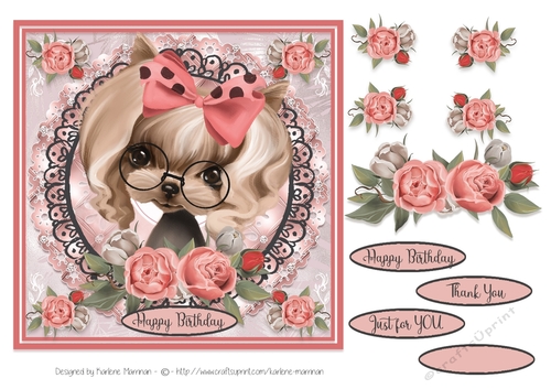 Bouquets & Lace Cute Girly Puppy Card Topper