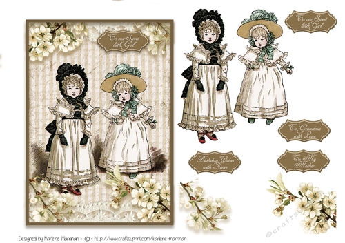 Vintage Girls & Blossoms Card Topper