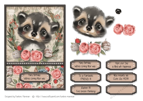 In the Woods Creatures Series - Card Topper - Racoon