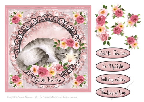 Roses and Cats Card Topper Series - Sleeping Peacefully