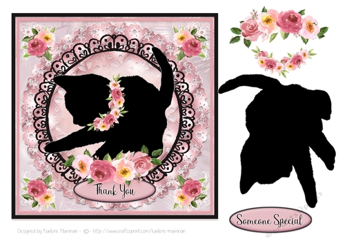 Roses and Black Cat Card Topper Series - Kitten At Play