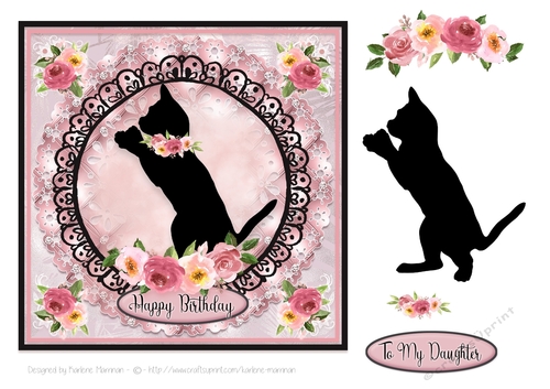 Roses and Black Cat Card Topper Series - Climbing Cat