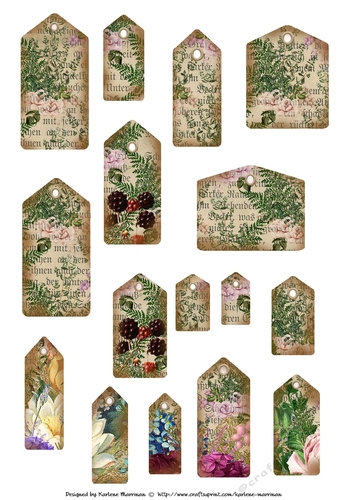 Vintage Script Tags with Blooms - 2