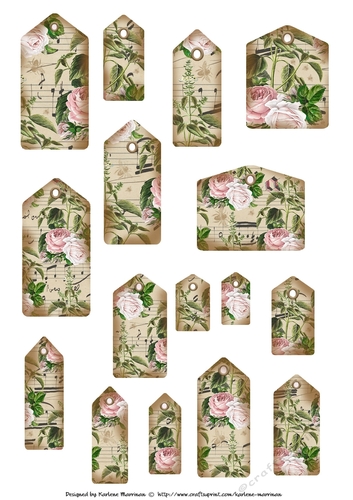 Vintage Script Tags with Blooms - 3