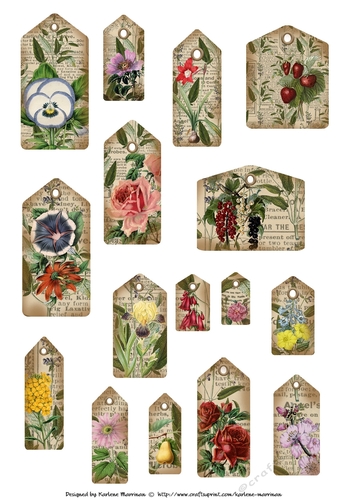 Vintage Script Tags with Blooms - 4