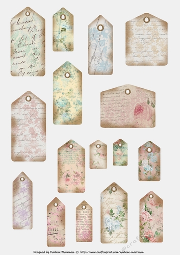 Vintage Script Tags with Blooms - 5