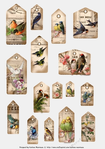 Vintage Script Tags with Birds - 1