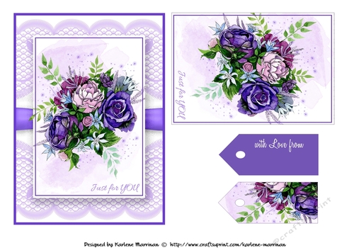 Floral Bouquet on Lace Card Topper - Design 2