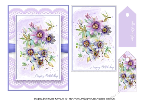 Floral Bouquet on Lace Card Topper - Design 3