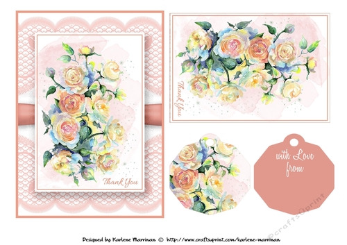 Floral Bouquet on Lace Card Topper - Design 5