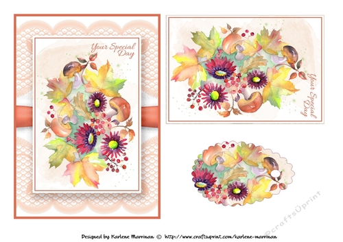 Floral Bouquet on Lace Card Topper - Design 6