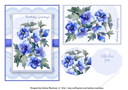 Floral Bouquet on Lace Card Topper - Design 8