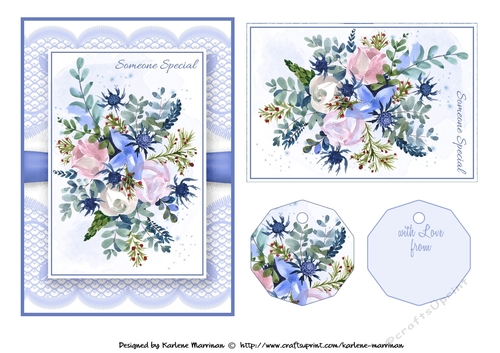 Floral Bouquet on Lace Card Topper - Design 9