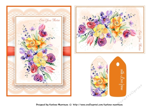 Floral Bouquet on Lace Card Topper - Design 10