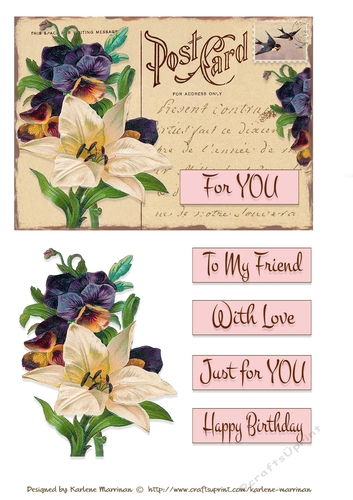 Postcard Florals - Set 5 Card Toppers