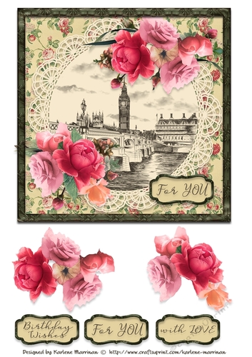 Colour & Blooms on a Vintage Scene Card Topper