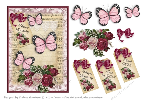 Vintage Blooms & Butterflies Card Topper