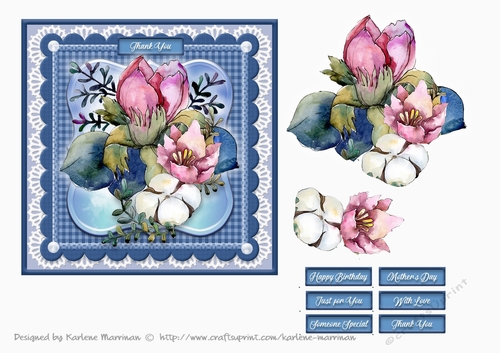 Blooms on Bordered Lace Card Topper - Design 10
