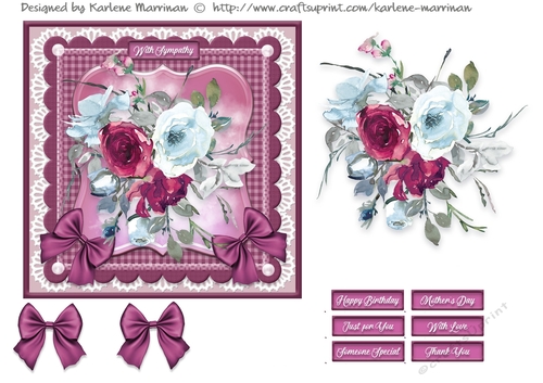 Blooms on Bordered Lace Card Topper - Design 11