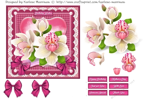 Blooms on Bordered Lace Card Topper - Design 14