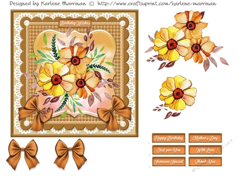 Blooms on Bordered Lace Card Topper - Design 15